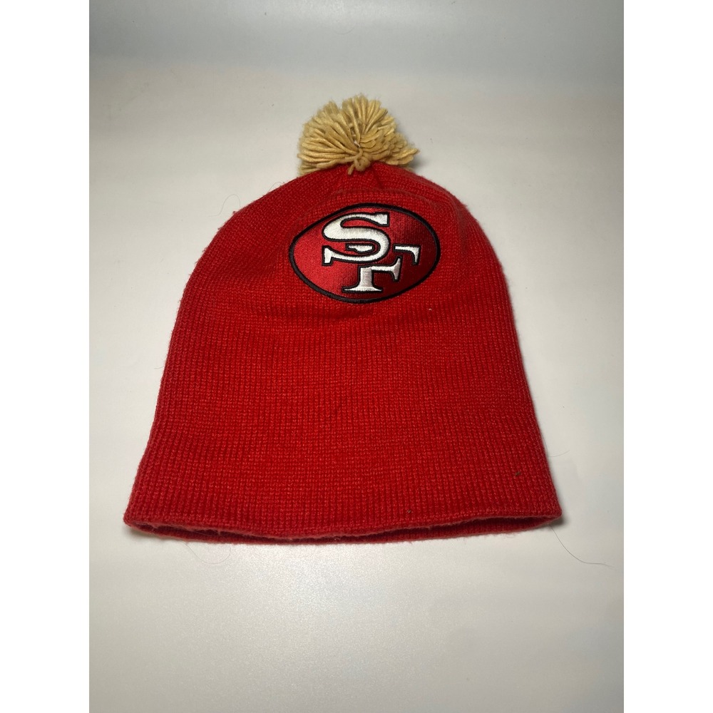 Mitchell & Ness San Francisco 49ers Beanie Red Gold Pom Knit Hat SF Logo NFL